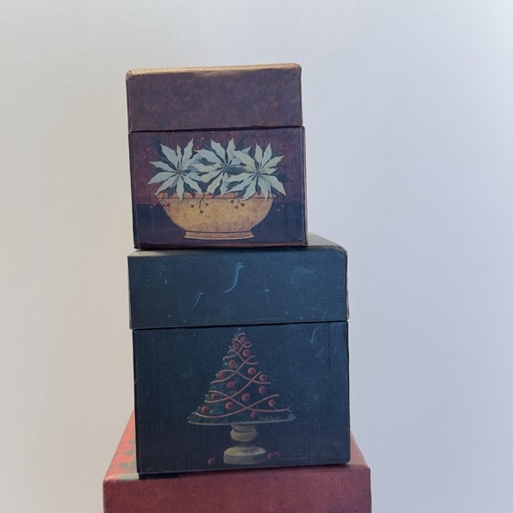 VTG Bob's Boxes Fruits & Flowers Nesting Boxes set of 5 w Lids Festive primative - Picture 7 of 10